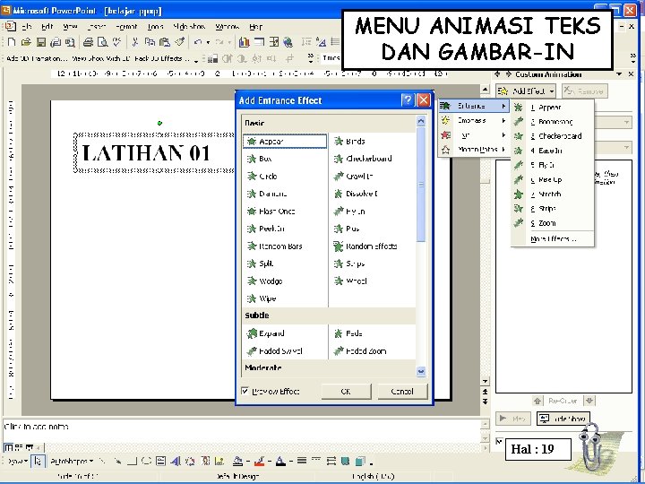 MENU ANIMASI TEKS DAN GAMBAR-IN Hal : 19 