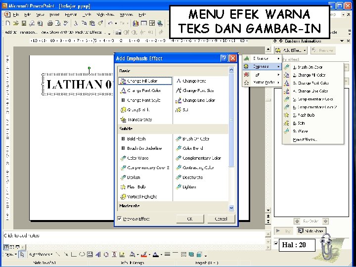 MENU EFEK WARNA TEKS DAN GAMBAR-IN Hal : 20 