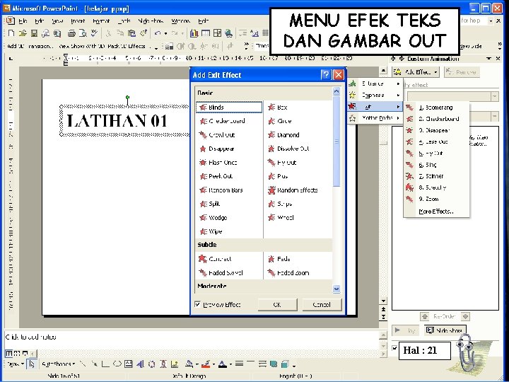 MENU EFEK TEKS DAN GAMBAR OUT Hal : 21 