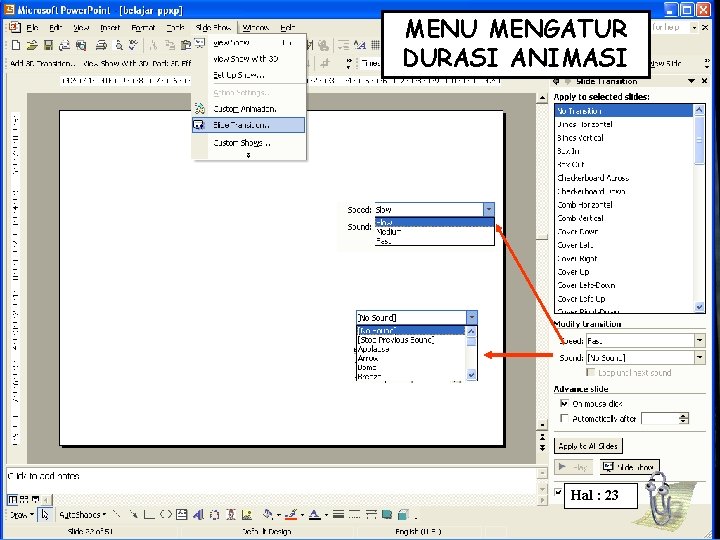 MENU MENGATUR DURASI ANIMASI Hal : 23 