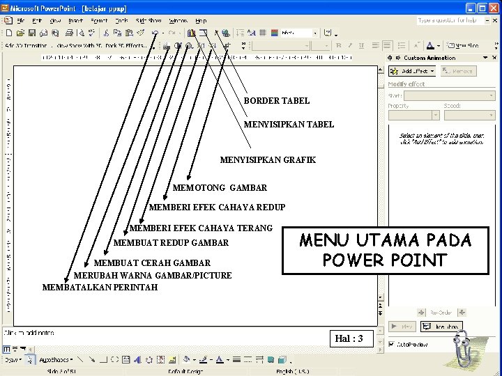 BORDER TABEL MENYISIPKAN GRAFIK MEMOTONG GAMBAR MEMBERI EFEK CAHAYA REDUP MEMBERI EFEK CAHAYA TERANG