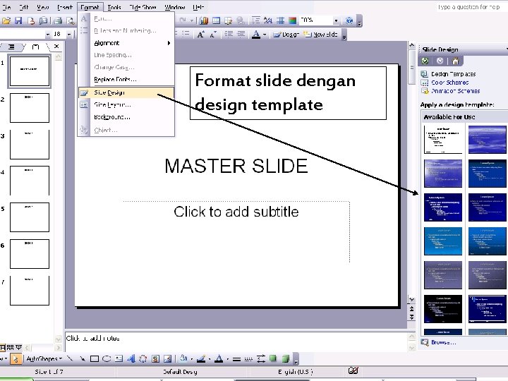 Format slide dengan design template 