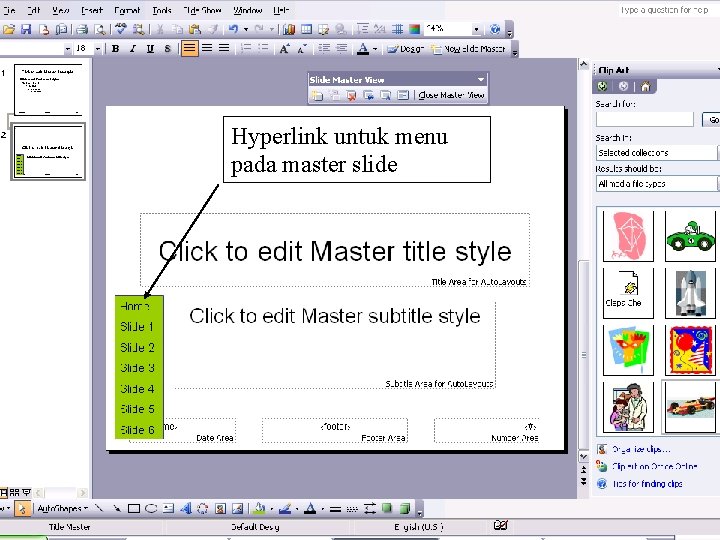 Hyperlink untuk menu pada master slide 