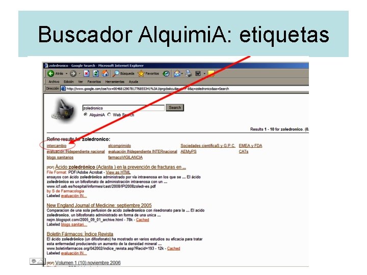 Buscador Alquimi. A: etiquetas 