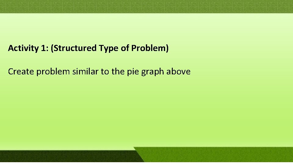 Activity 1: (Structured Type of Problem) Create problem similar to the pie graph above Activity 1: (Structured Type of Problem) Create problem similar to the pie graph above