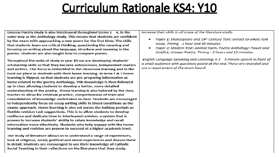 Curriculum Rationale KS 4: Y 10 