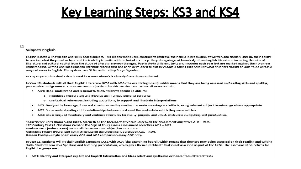 Key Learning Steps: KS 3 and KS 4 