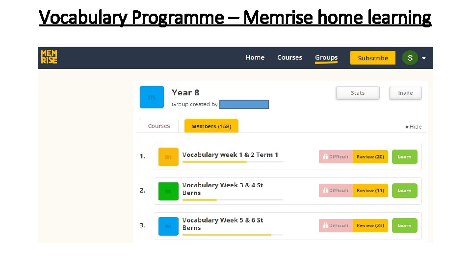 Vocabulary Programme – Memrise home learning 