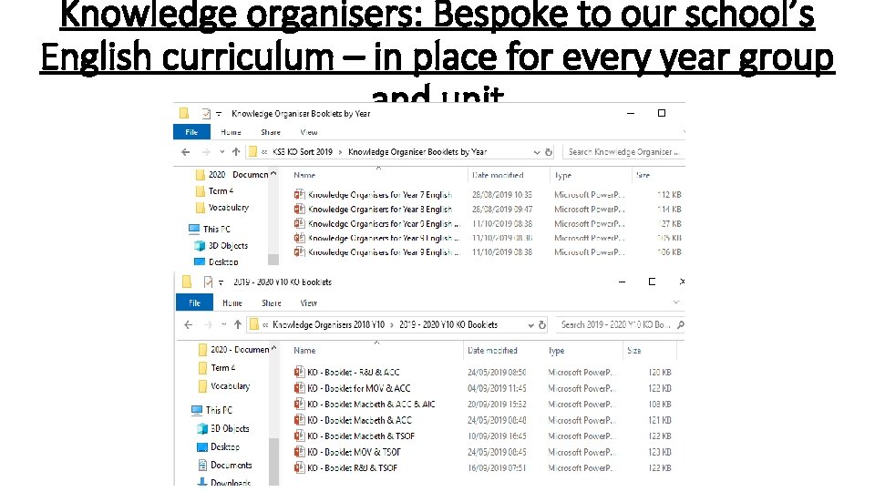 Knowledge organisers: Bespoke to our school’s English curriculum – in place for every year