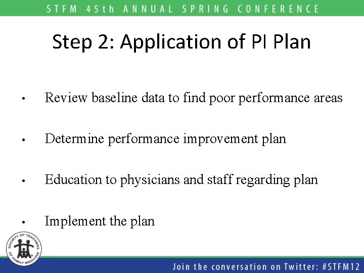 Step 2: Application of PI Plan • Review baseline data to find poor performance