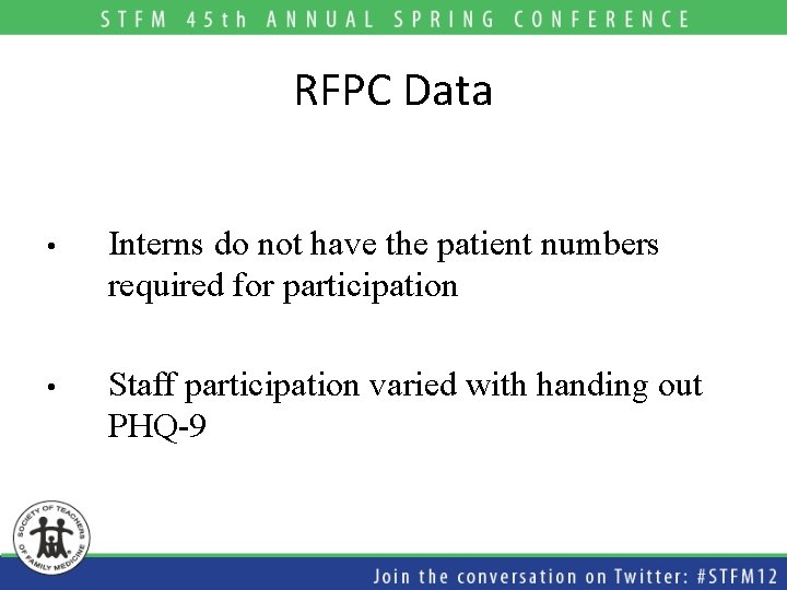RFPC Data • Interns do not have the patient numbers required for participation •
