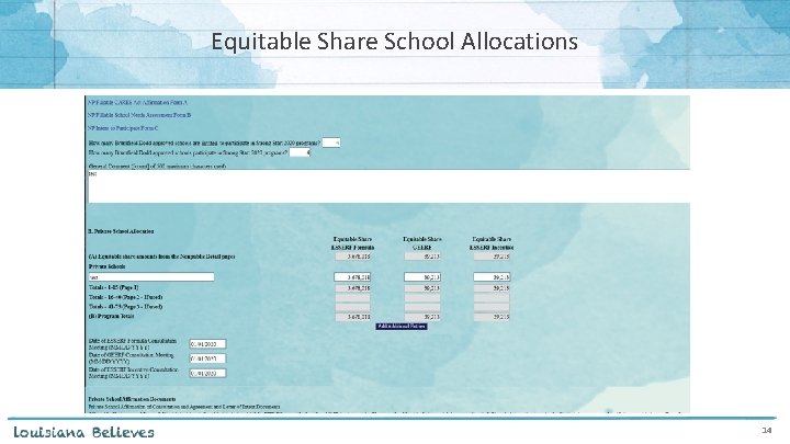 Equitable Share School Allocations 14 