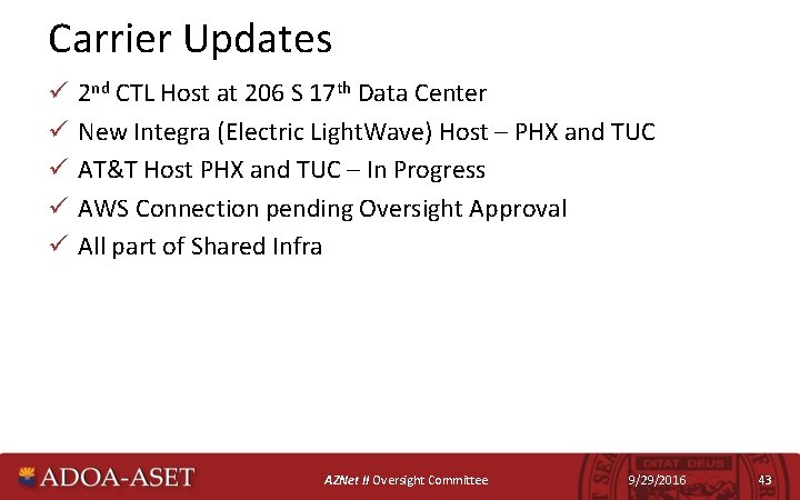 Carrier Updates ü ü ü 2 nd CTL Host at 206 S 17 th