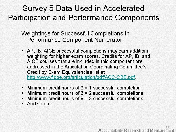 Survey 5 Data Used in Accelerated Participation and Performance Components Weightings for Successful Completions