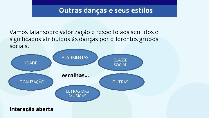 Outras danças e seus estilos Vamos falar sobre valorização e respeito aos sentidos e