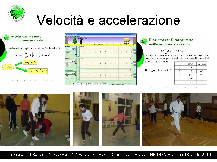 Velocità e accelerazione “La Fisica del Karate”, C. Gianino, J. Immé, A. Giannì –