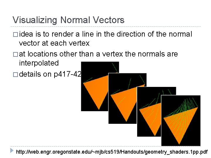 Visualizing Normal Vectors � idea is to render a line in the direction of Visualizing Normal Vectors � idea is to render a line in the direction of