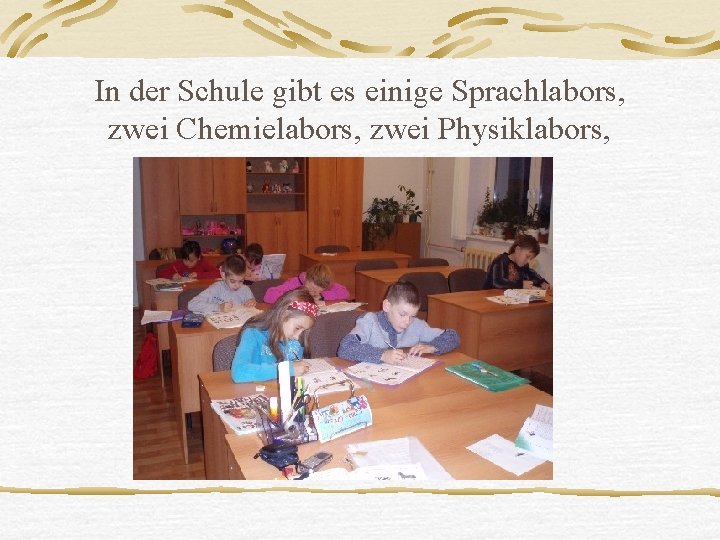 In der Schule gibt es einige Sprachlabors, zwei Chemielabors, zwei Physiklabors, 