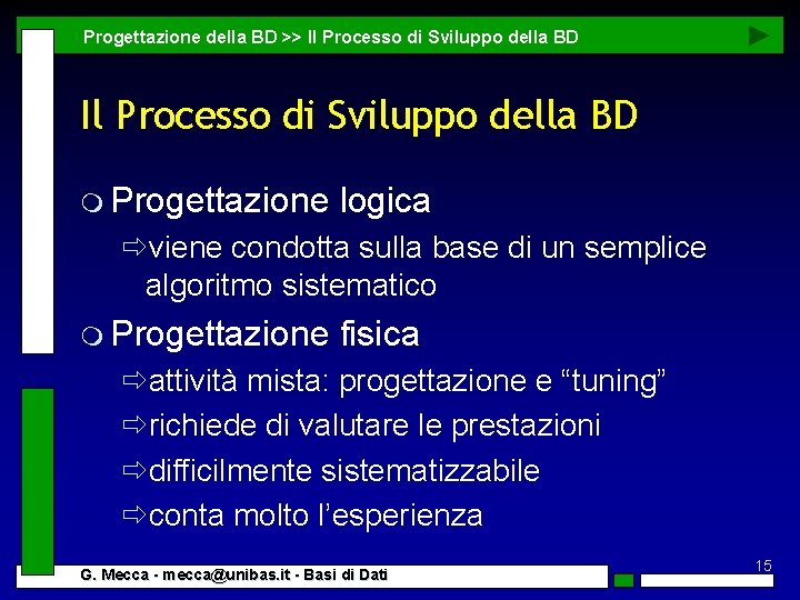 Progettazione della BD >> Il Processo di Sviluppo della BD m Progettazione logica ðviene