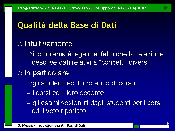 Progettazione della BD >> Il Processo di Sviluppo della BD >> Qualità della Base