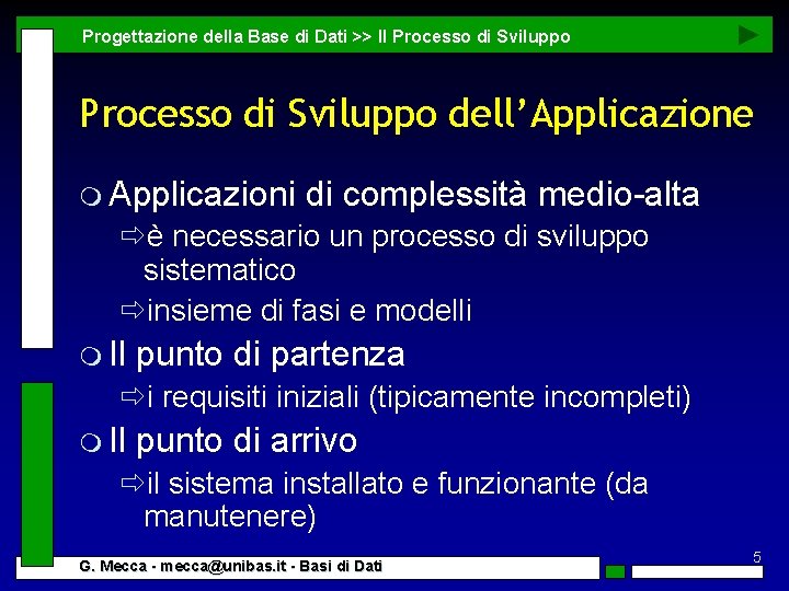 Progettazione della Base di Dati >> Il Processo di Sviluppo dell’Applicazione m Applicazioni di