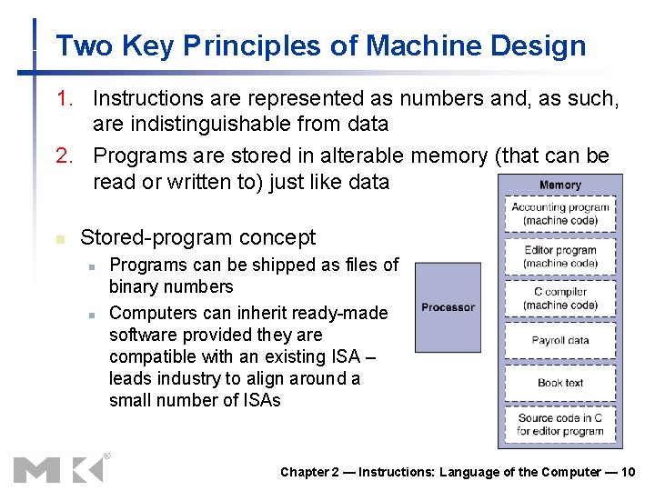 Two Key Principles of Machine Design 1. Instructions are represented as numbers and, as