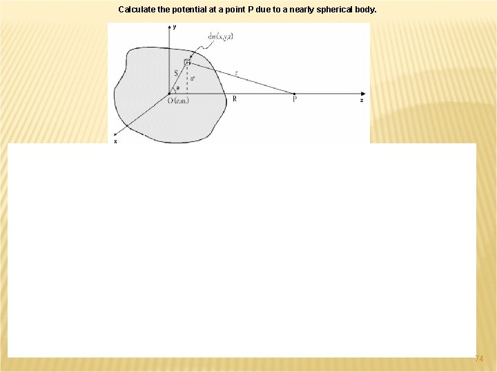 Calculate the potential at a point P due to a nearly spherical body. 74