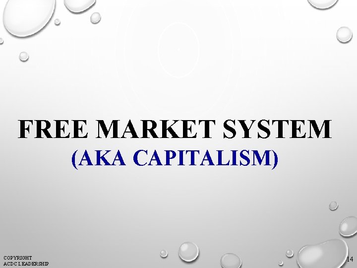 FREE MARKET SYSTEM (AKA CAPITALISM) COPYRIGHT ACDC LEADERSHIP 14 