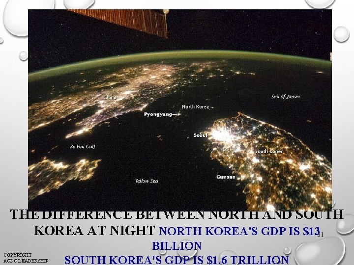 THE DIFFERENCE BETWEEN NORTH AND SOUTH KOREA AT NIGHT NORTH KOREA'S GDP IS $1331