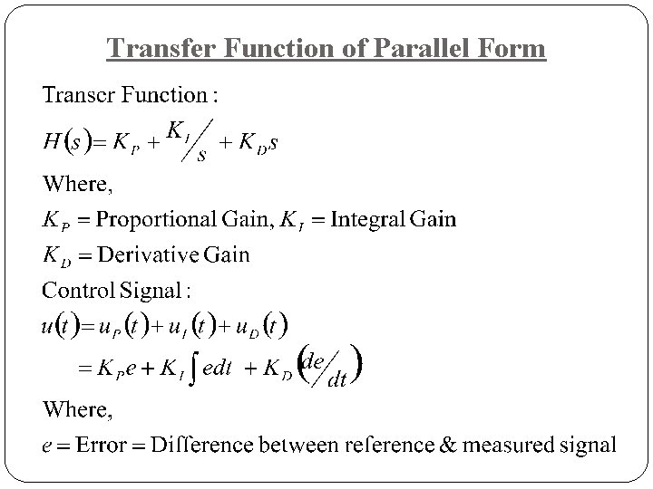 Transfer Function of Parallel Form 