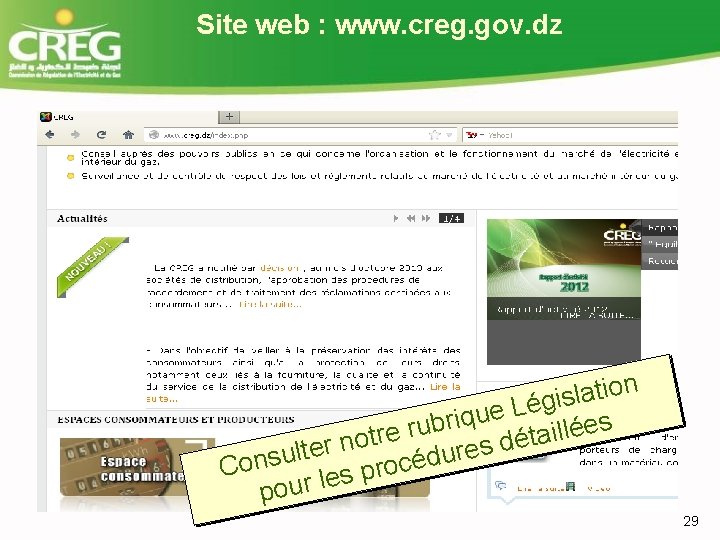 Site web : www. creg. gov. dz on i t a l s i