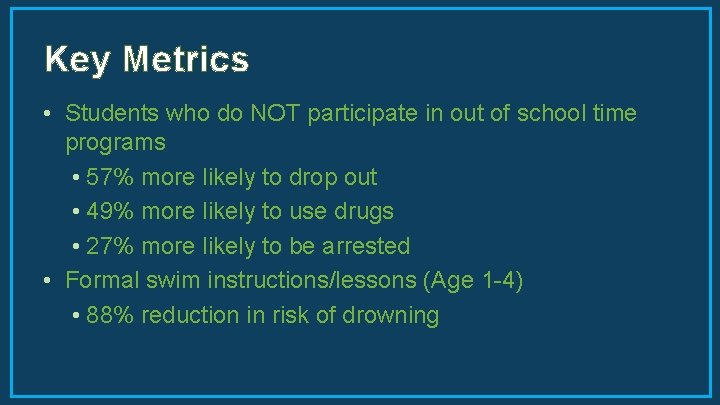 Key Metrics • Students who do NOT participate in out of school time programs