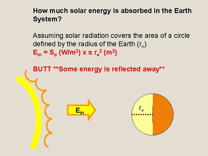 How much solar energy is absorbed in the Earth System? Assuming solar radiation covers