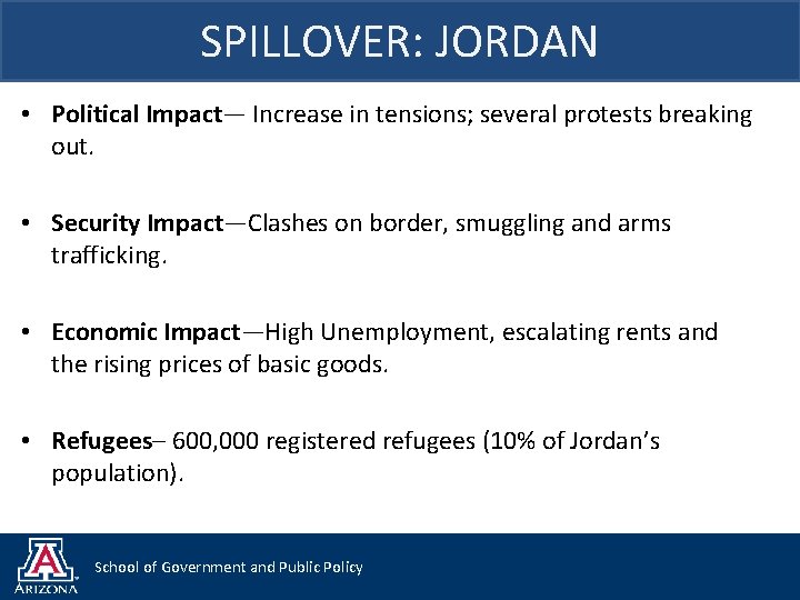 SPILLOVER: JORDAN • Political Impact— Increase in tensions; several protests breaking out. • Security