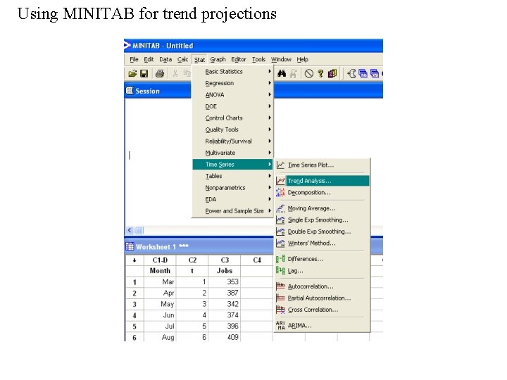 Using MINITAB for trend projections Using MINITAB for trend projections