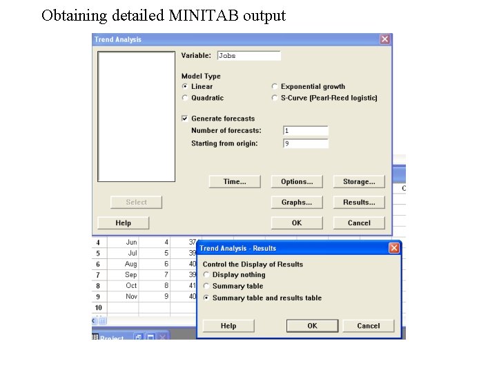 Obtaining detailed MINITAB output Obtaining detailed MINITAB output