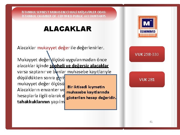 İSTANBUL SERBEST MUHASEBECİ MALİ MÜŞAVİRLER ODASI İSTANBUL CHAMBER OF CERTIFIED PUBLIC ACCOUNTANTS ALACAKLAR Alacaklar