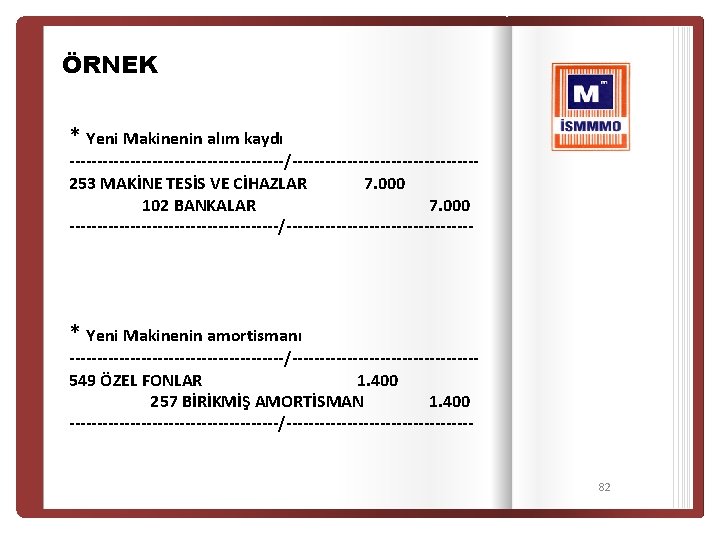 ÖRNEK * Yeni Makinenin alım kaydı --------------------/-----------------253 MAKİNE TESİS VE CİHAZLAR 7. 000 102