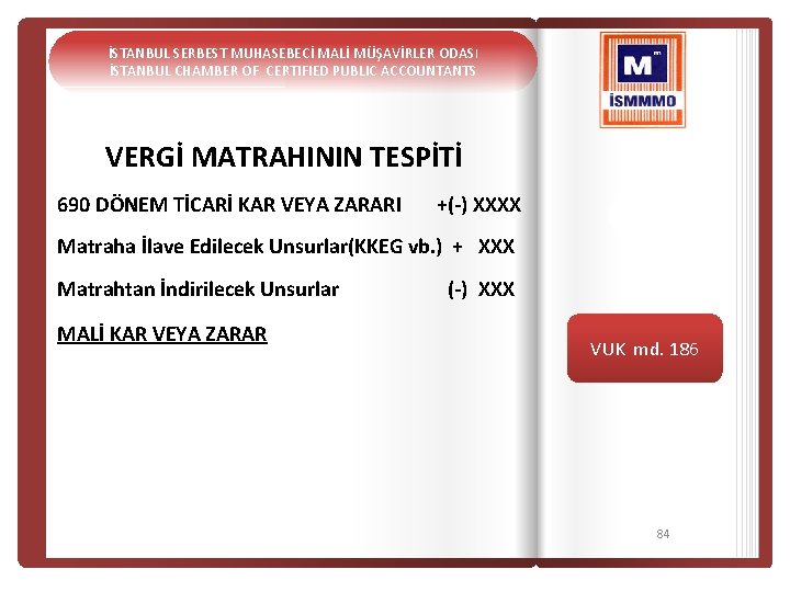 İSTANBUL SERBEST MUHASEBECİ MALİ MÜŞAVİRLER ODASI İSTANBUL CHAMBER OF CERTIFIED PUBLIC ACCOUNTANTS VERGİ MATRAHININ