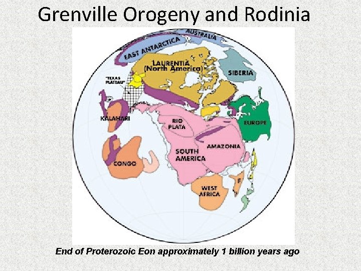 Grenville Orogeny and Rodinia End of Proterozoic Eon approximately 1 billion years ago 