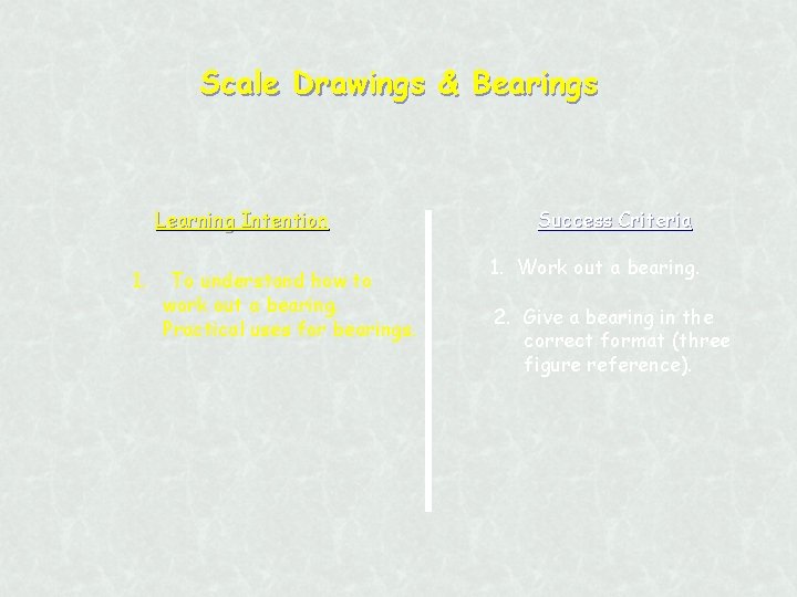 Scale Drawings & Bearings Learning Intention 1. To understand how to work out a
