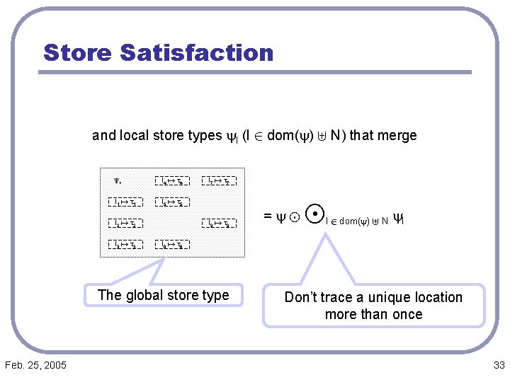 Store Satisfaction and local store types yl (l 2 dom(y) ] N) that merge