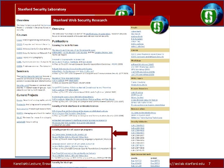  • Screen short of Web. Sec page Kanellakis Lecture, Brown Univ. Sandboxing Untrusted