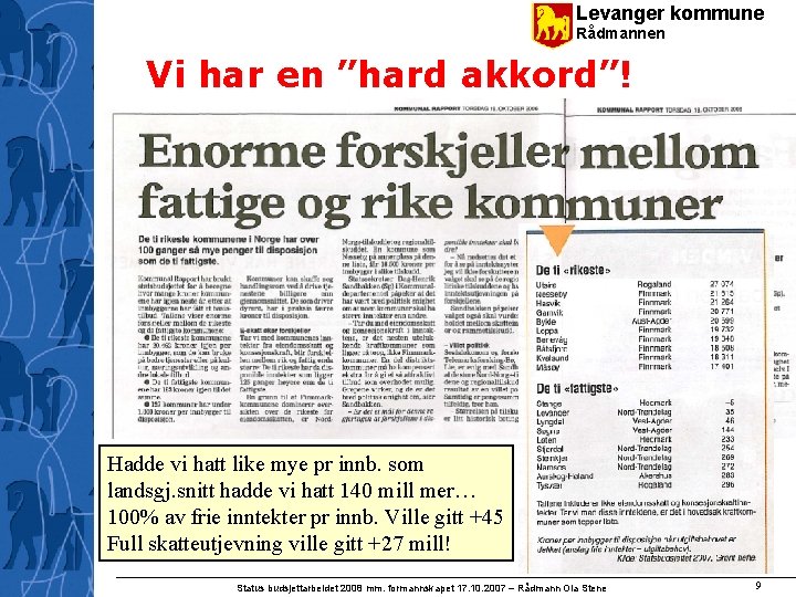 Levanger kommune Rådmannen Vi har en ”hard akkord”! Hadde vi hatt like mye pr