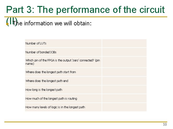 Part 3: The performance of the circuit (II) n The information we will obtain: