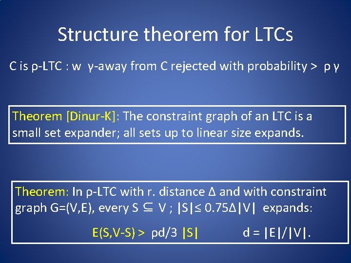 Structure theorem for LTCs C is ρ-LTC : w γ-away from C rejected with