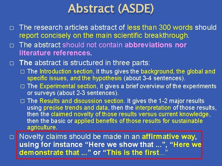 Abstract (ASDE) � � � The research articles abstract of less than 300 words