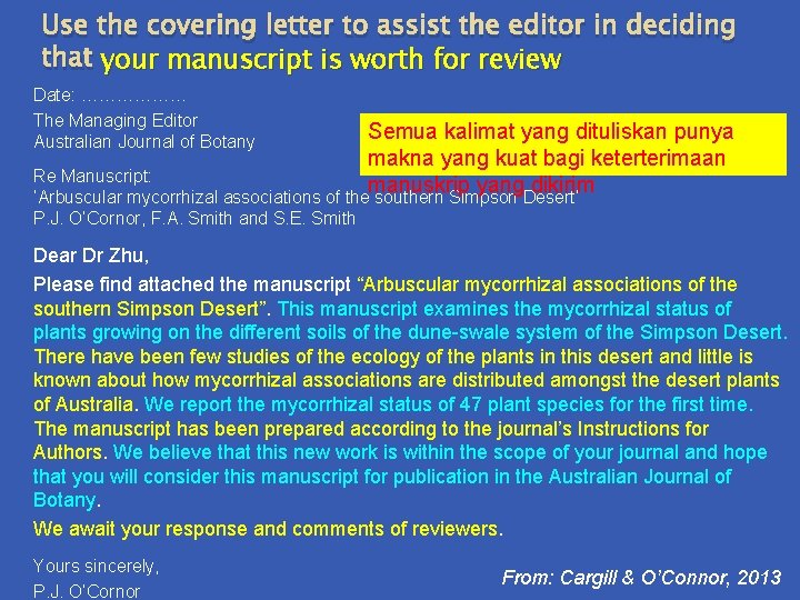 Use the covering letter to assist the editor in deciding that your manuscript is