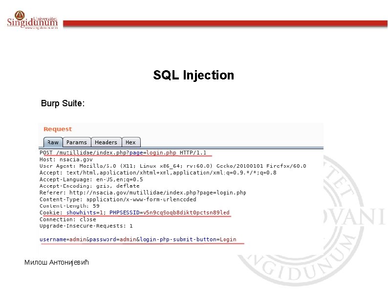 SQL Injection Burp Suite: Милош Антонијевић 