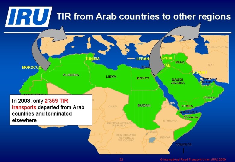 TIR from Arab countries to other regions TUNISIA LEBANON SYRIA JORDAN MOROCCO KUWAIT In